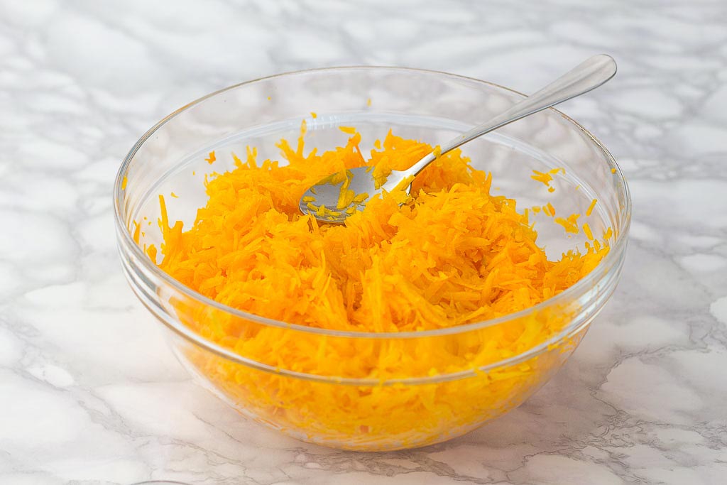 grated pumpkin in a bowl
